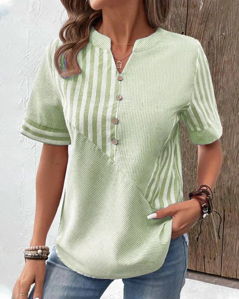 Soft Striped Blouse in Pink, Green & Blue — view 9