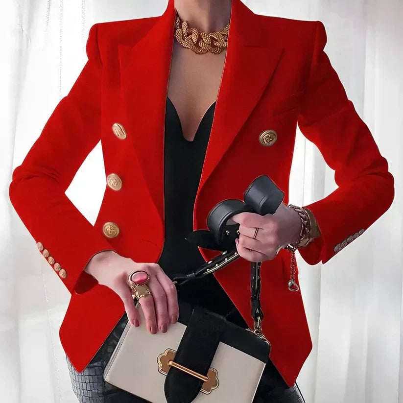 Side profile of the Monroe blazer highlighting the fitted waist-cinching silhouette