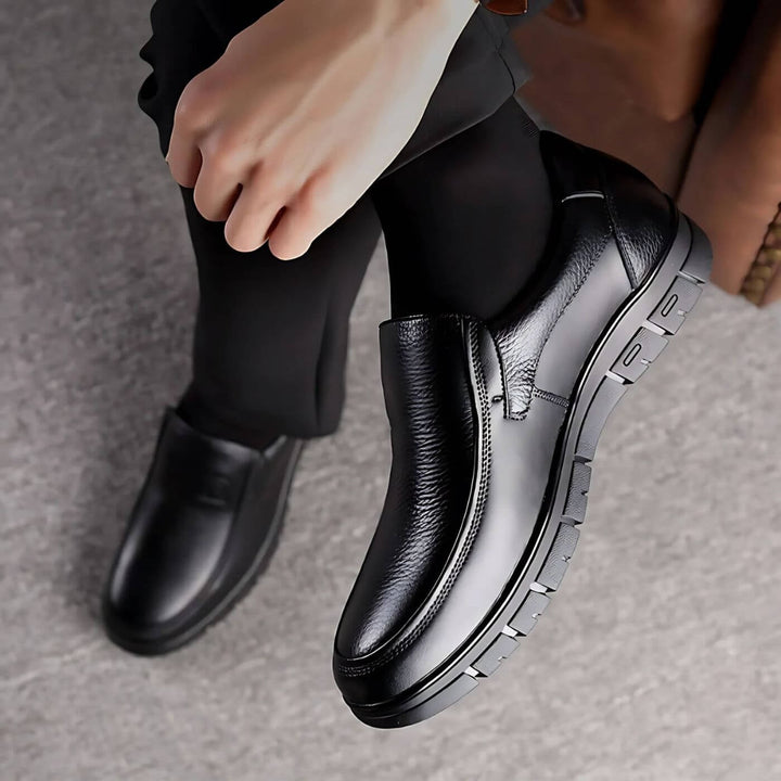 Animated view of the Montford slip-on shoes showing cushioned insole and sleek silhouette