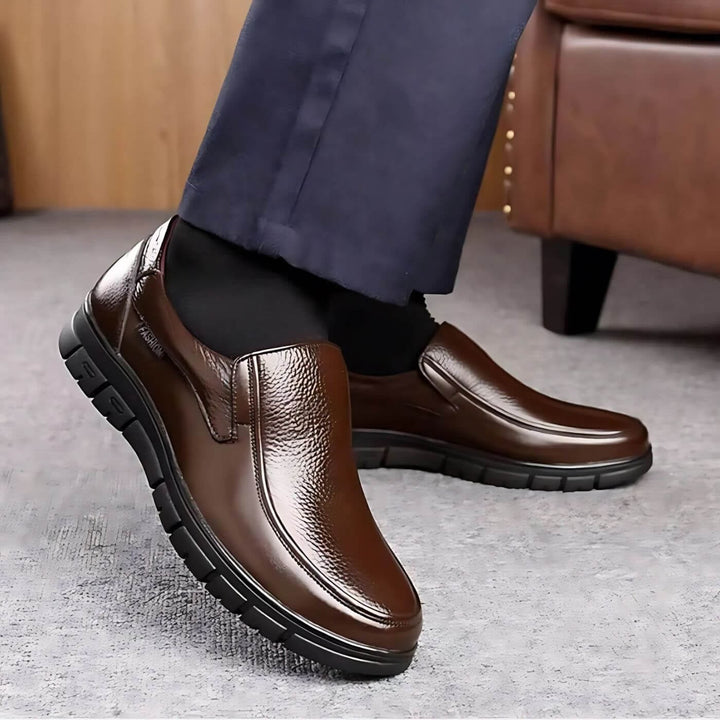 Close-up of the Montford slip-on shoe outsole showing anti-slip tread and ergonomic sole construction