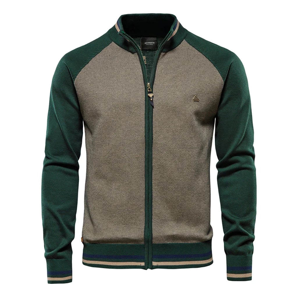 Man wearing a slim-fit Montreal Premium Men's Vest in green, styled over a casual outfit