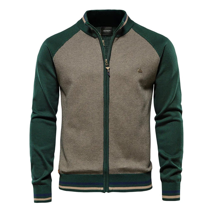 Man wearing a slim-fit Montreal Premium Men's Vest in green, styled over a casual outfit