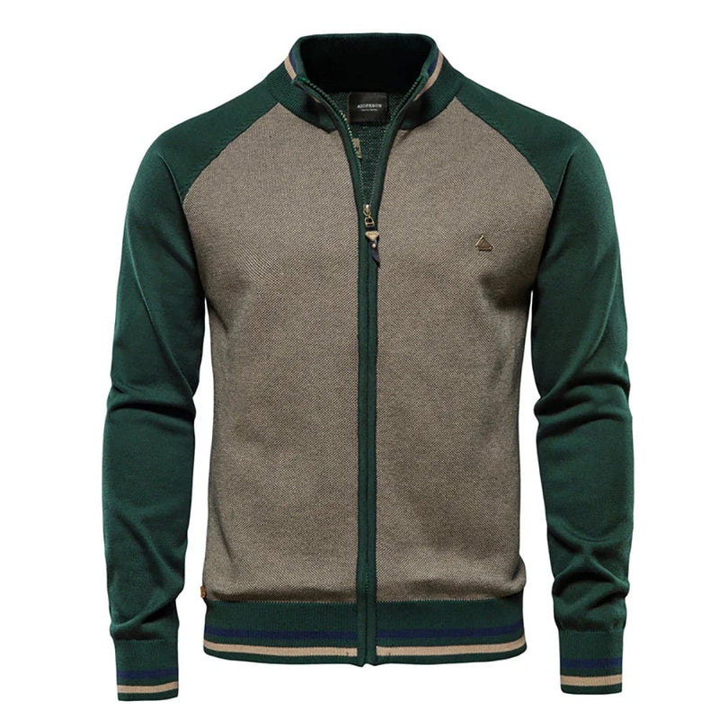 Man wearing a slim-fit Montreal Premium Men's Vest in green, styled over a casual outfit