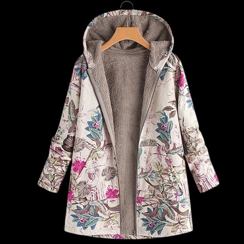 Women's soft coat in white with secure front closure and deep pockets, shown from the front