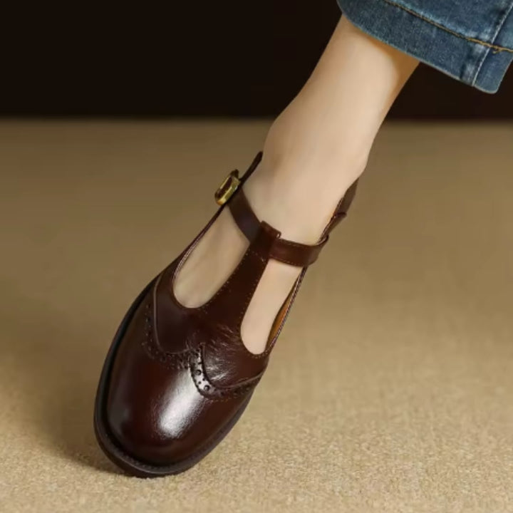 Nadine Mary Jane shoes in beige, black, and brown lined up together for color comparison