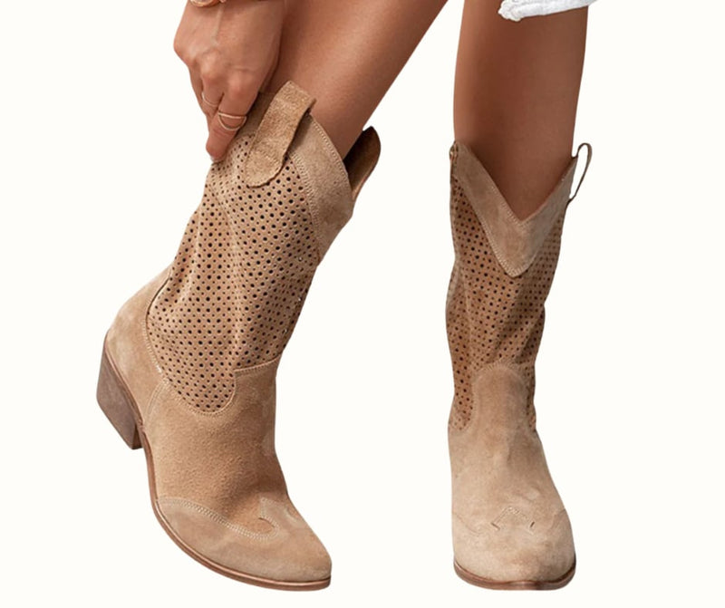 Natalie cowboy boots in black displayed on a neutral background