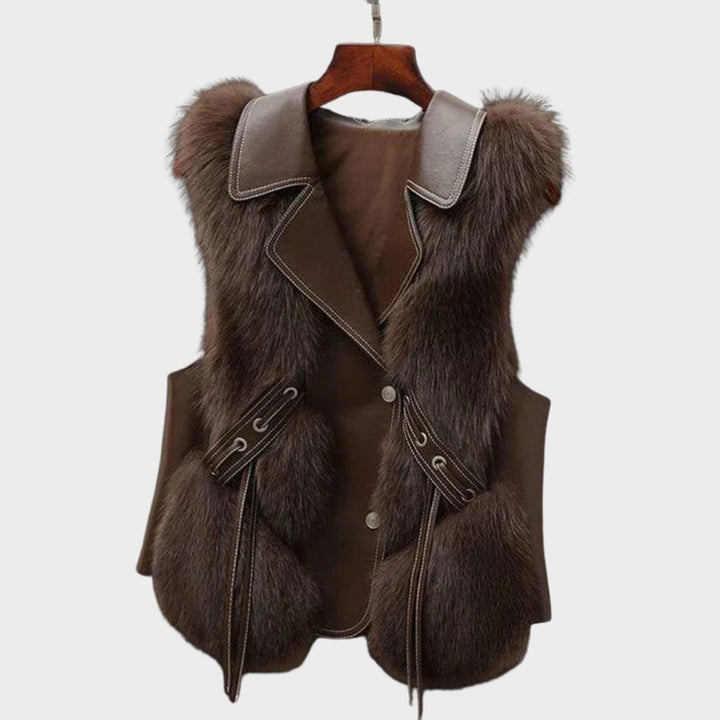 Flatlay of the Natalie elegant vest in beige showing streamlined silhouette