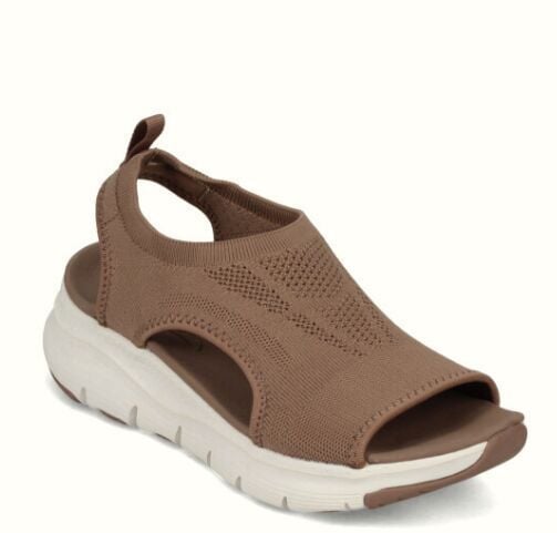 Close-up of the Nell sandal sole and strap detailing in black