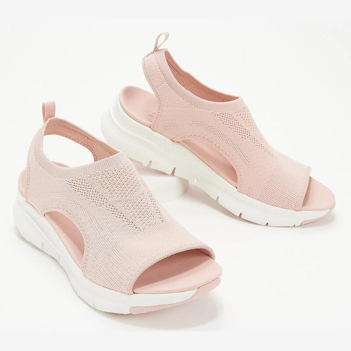 Lifestyle shot of the Nell women's sandals worn with a casual summer outfit
