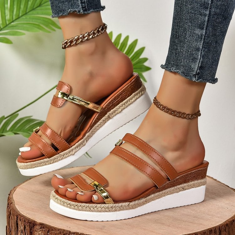 Nicolette rhinestone platform sandals in brown with glittering straps and cushioned platform sole, front view