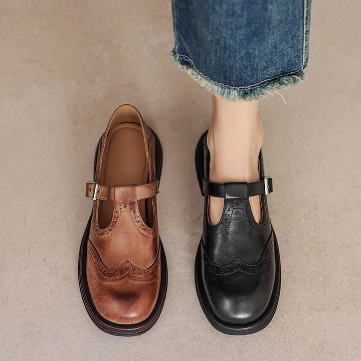 Pair of Nina vegan leather sandals in brown, top-down flat lay view