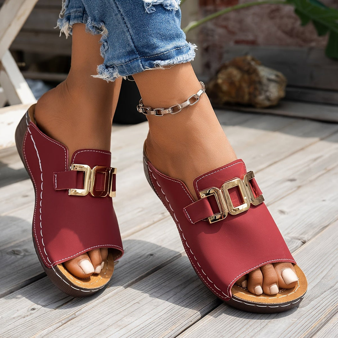 Nola women's sandal in white, top-down view highlighting strap detail