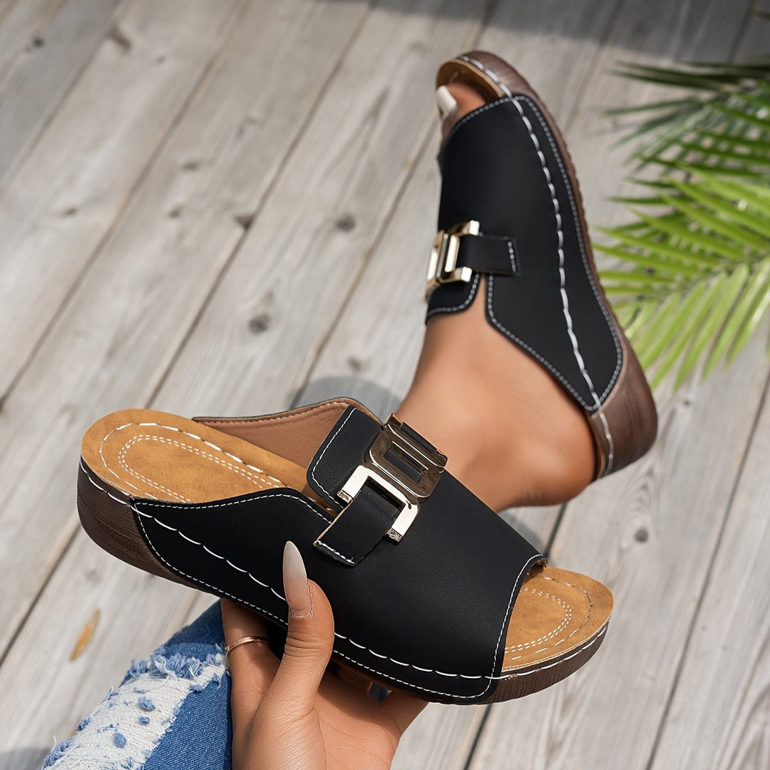 Nola women's sandal in sepia, side profile showing sleek silhouette