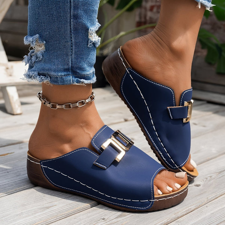 Nola women's sandal in sepia, top-down view highlighting strap detail
