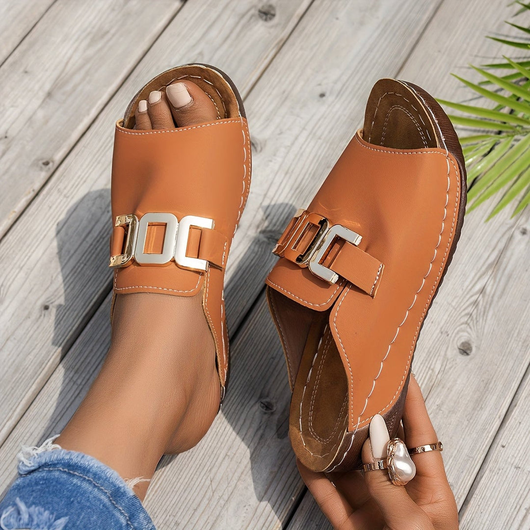 Nola women's sandal in blue, front view on neutral background