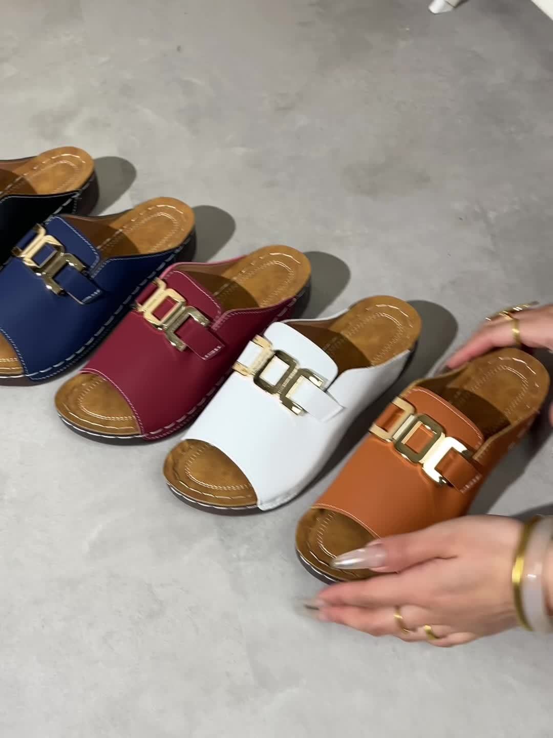 Nola women's sandals in all five colors — white, black, crimson, sepia and blue — arranged together
