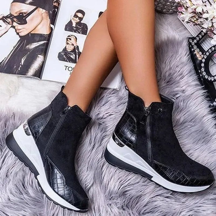 Florimay Nori orthopedic boot styled with neutral outfit, highlighting streamlined boot profile