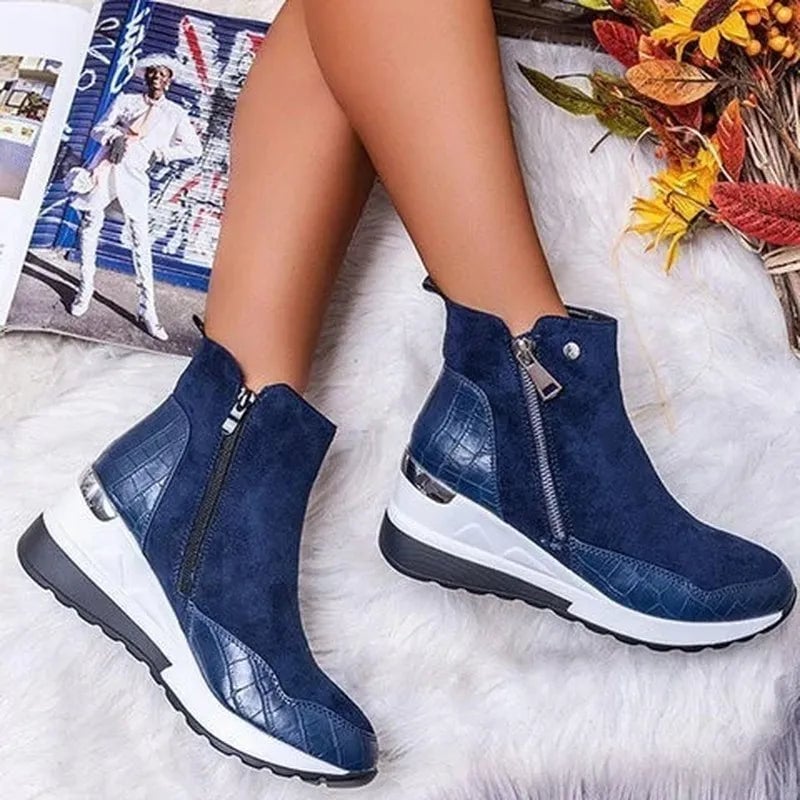 Close-up of Nori women's orthopedic boot showing supportive structure and soft upper material