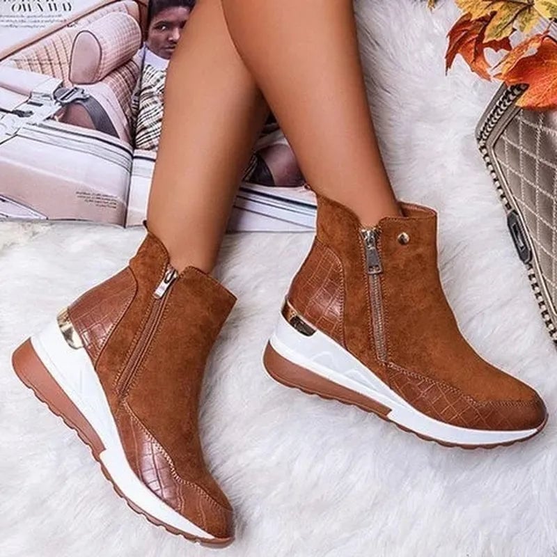 Nori orthopedic boots available in beige, black, blue, and brown colorways displayed side by side