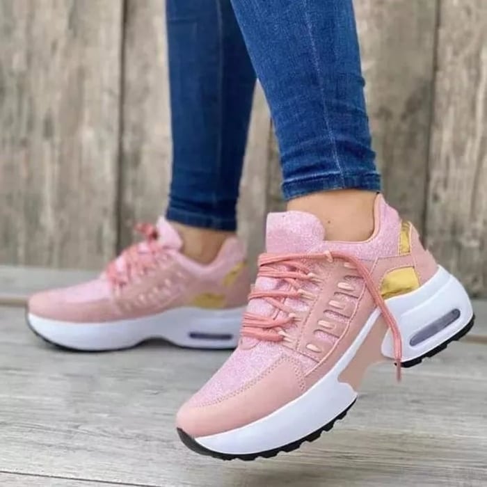 Nova platform sneakers in pink colorway, angled front view on clean white background