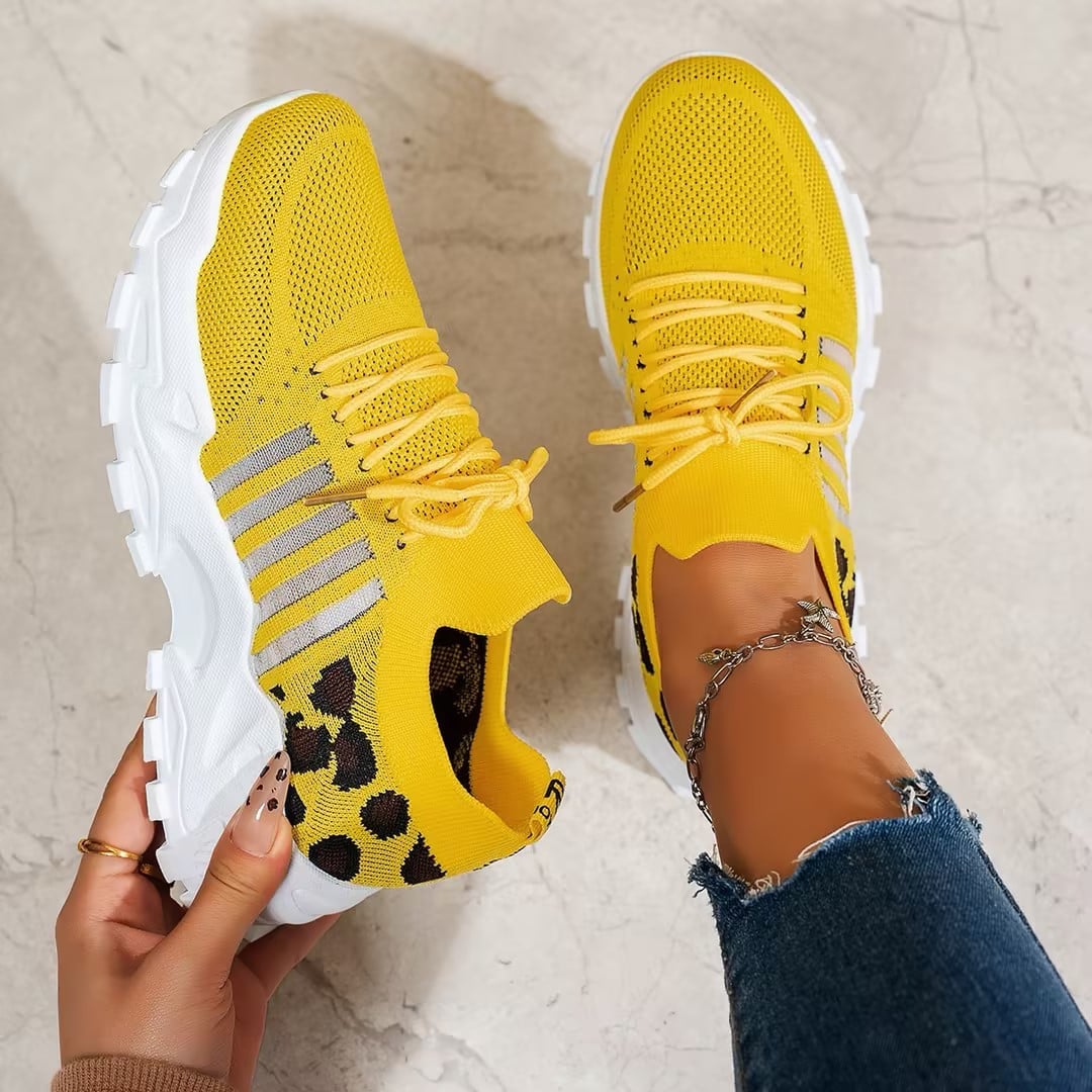 Nova women's chunky sole sneaker in yellow, side profile on white background