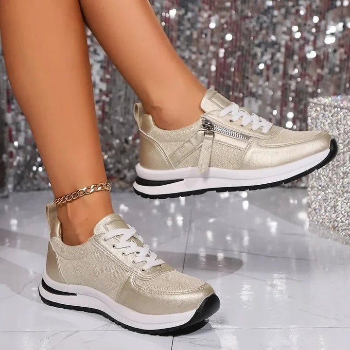 Nova silver platform sneaker heel and sole detail on white background