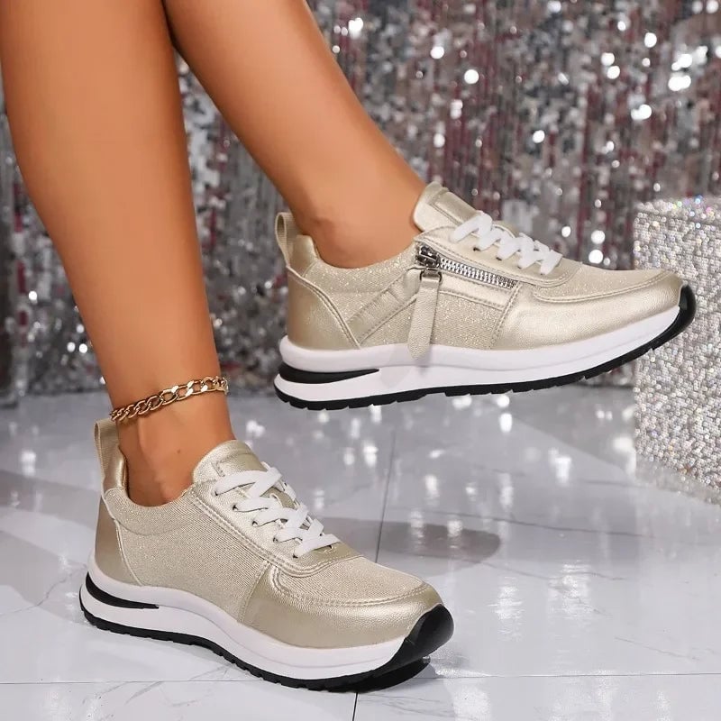 Nova silver platform sneaker heel and sole detail on white background