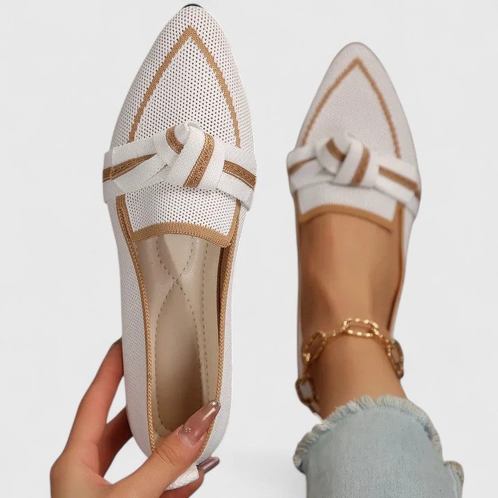 Nova flat loafers with contrast trim knot detail, side profile view