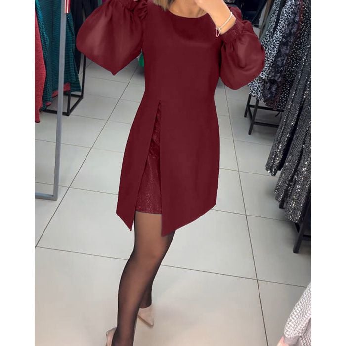 Side profile of the Nyla elegant timeless dress highlighting its classic modern silhouette