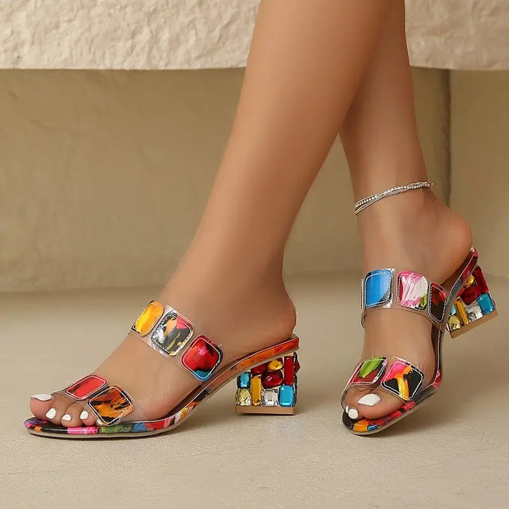 Side profile of Nyla wide-fit flat sandals highlighting the lightweight flexible sole and double-strap design