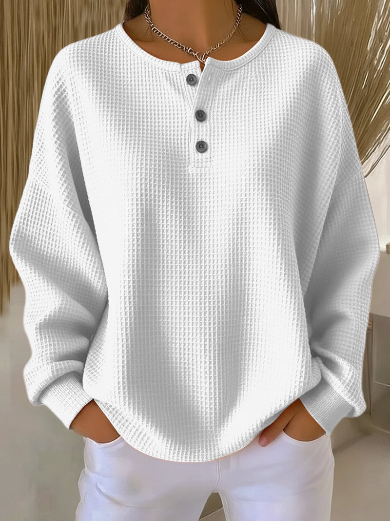 Close-up of the soft, cozy fabric and modern silhouette of the Florimay casual sweatshirt
