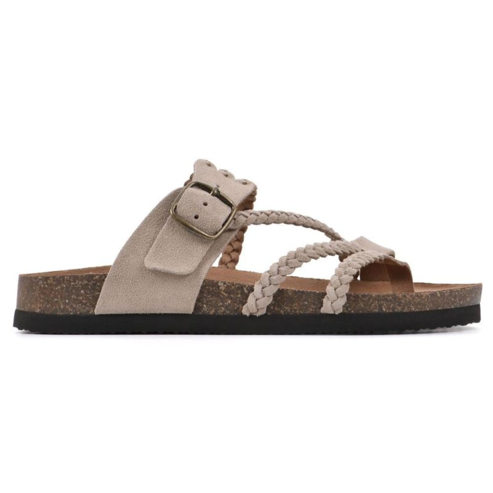 Octavia women's sandals in black with artisan-inspired braided straps, front angle view