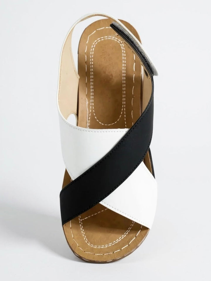 Back view of Olive platform wedge sandals showing heel construction