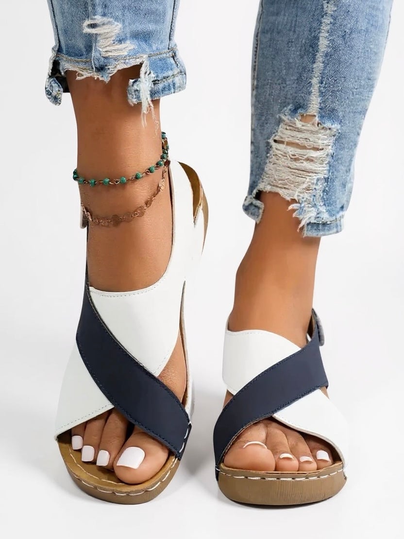 Close-up of the lightweight platform sole of the Olive wedge sandals