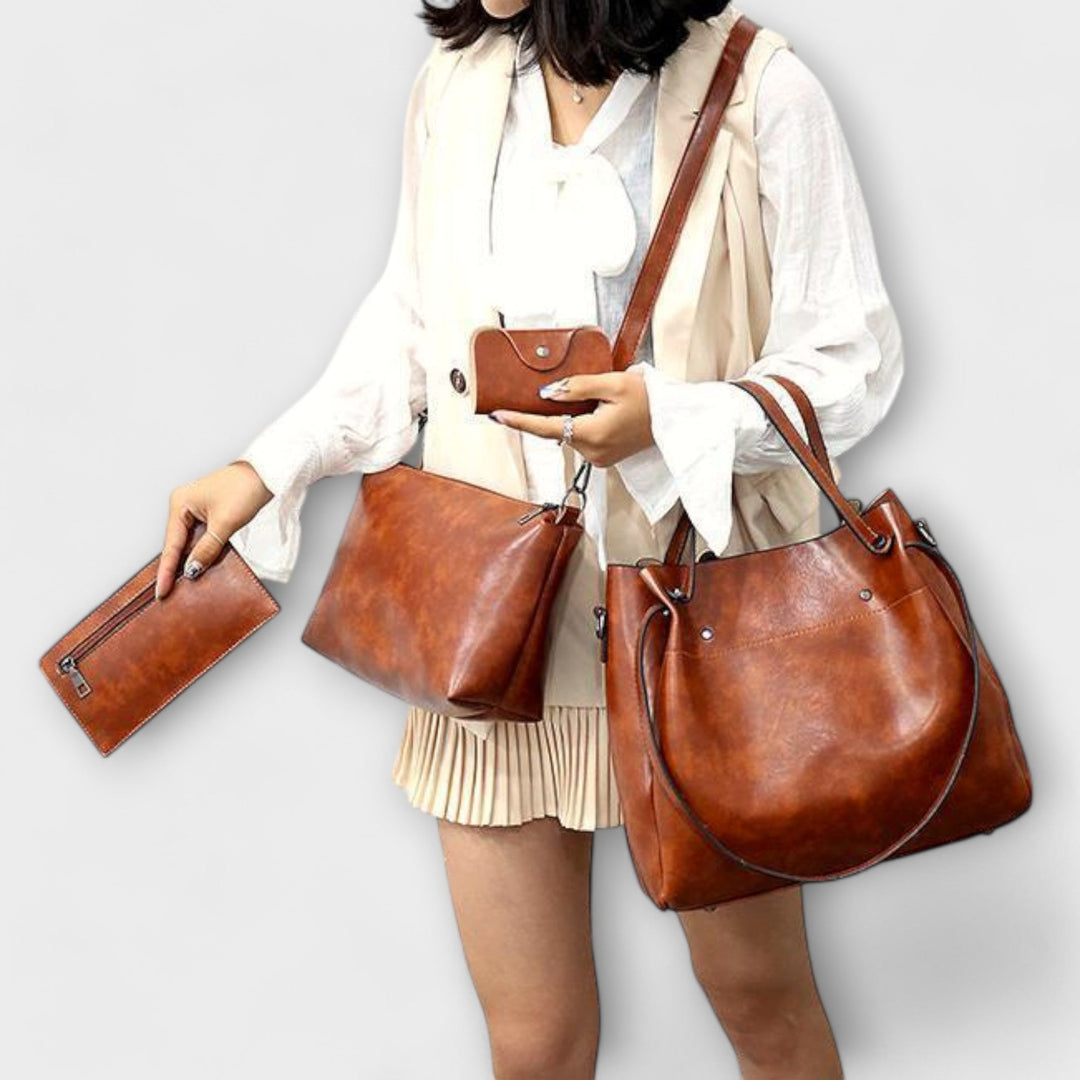 Close-up of the Olivia vintage tote bag showing stitching detail and structured silhouette