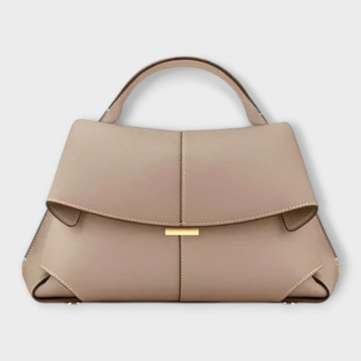 Olivia Luxurious Handbag in Beige displayed against a clean background highlighting its structured shape