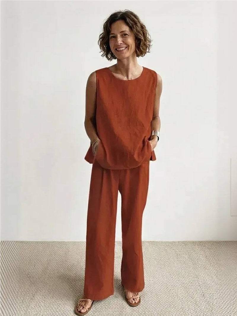 Wide-leg pants detail in army green from the Olivia two-piece set