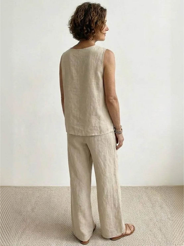 Olivia sleeveless tank and wide-leg pants set in black, front view
