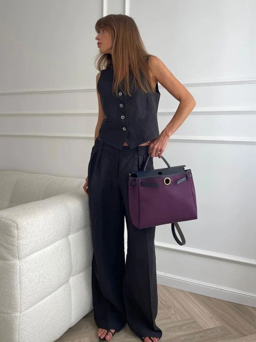 Detail shot of the breathable fabric and high-waisted waistband on the Effortless Chic Two-Piece Set