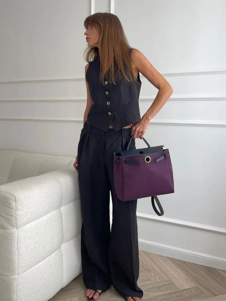 Detail shot of the breathable fabric and high-waisted waistband on the Effortless Chic Two-Piece Set