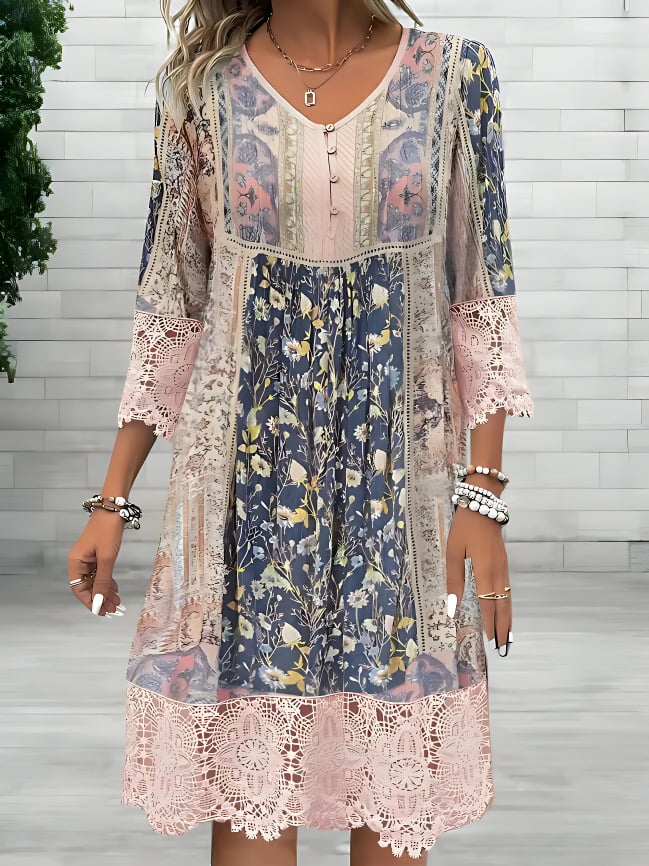 Woman wearing the Opal white boho flowy dress with a softly fitted bodice and airy, billowy skirt