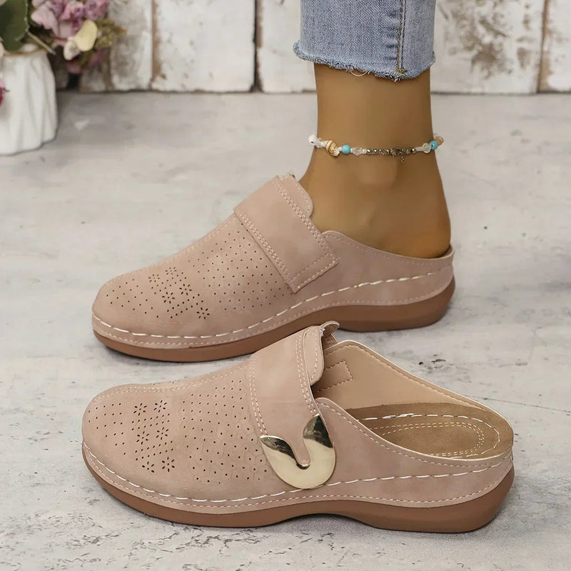 Ophelia wedge sandals in navy blue, front angle highlighting adjustable strap detail