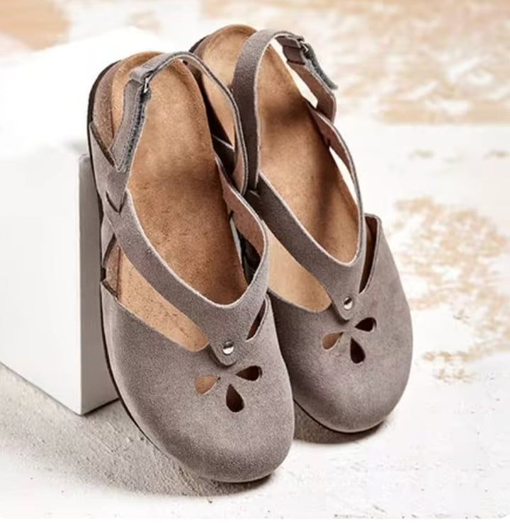 Close-up of the Orchid sandal's cushioned insole and arch support area