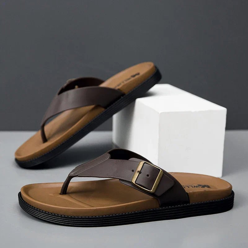 Orla vegan leather sandals in black with cushioned insole and minimalist strap design, front view