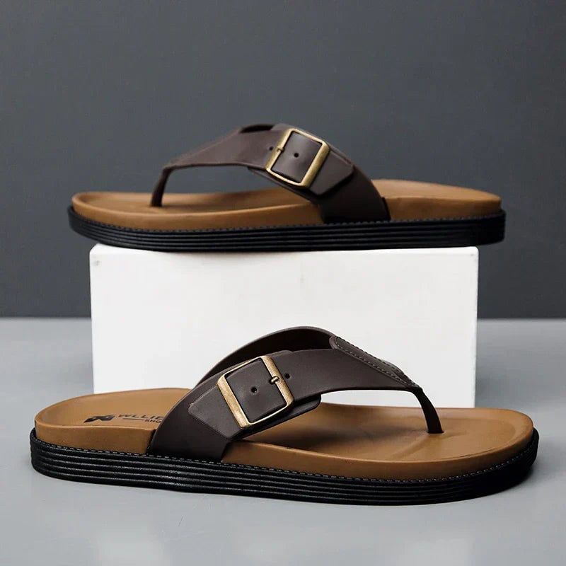 Orla vegan leather sandals in brown displayed from the front on a clean white background