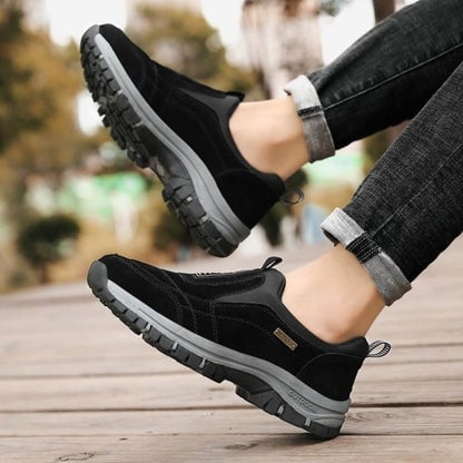 Close-up of orthopedic walking shoe showing breathable ventilated upper material