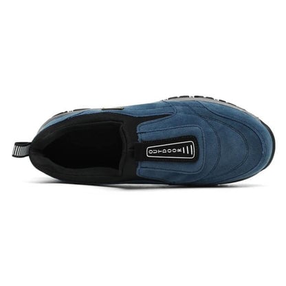Pair of men's orthopedic walking shoes showing high-traction rubber outsole detail