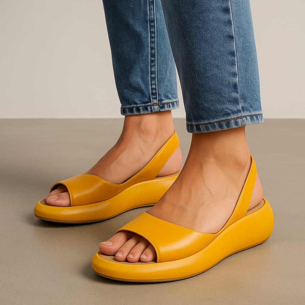 Ottilie cushioned women's sandals in yellow with thick supportive insole, front view