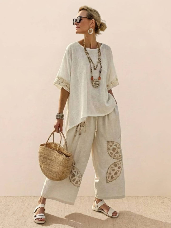 Paloma two-piece set in Blush Meadow colorway on a female model