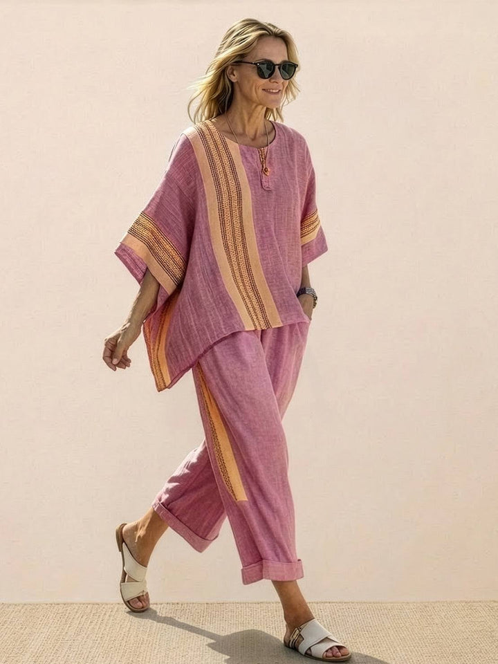 Front view of the Paloma wide-leg set in Green Layers